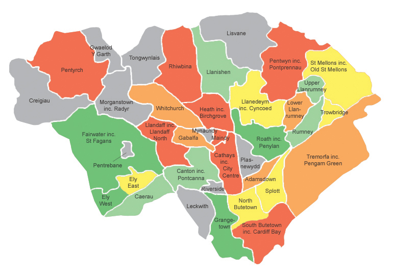 Heat map showing housing availability across Cardiff
